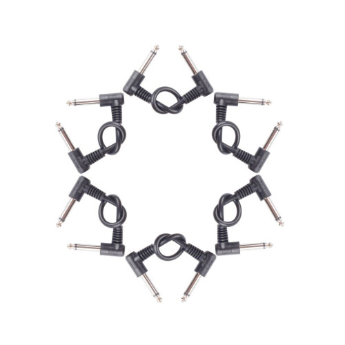 6Pcs 7 Inch Guitar Patch Cables 16cm Black Right Angle Effect Line