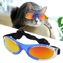 Hondenzonnebril met UV-bescherming en verstelbare band voor kleine honden, blauw/rood