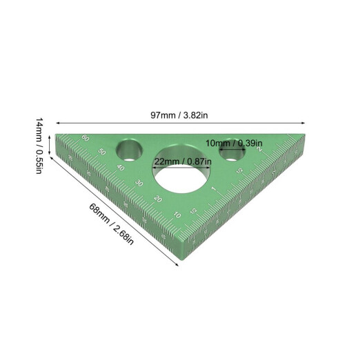 Regla de ángulo recto de aleación de aluminio de 3 pulgadas, triangular, cuadrada, verde, herramienta 1