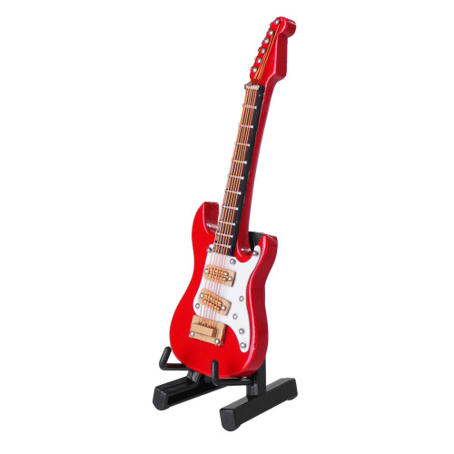 Mini E-Gitarre Geburtstagsparty Deko Rot 10 Cm Mit Box Und Stab