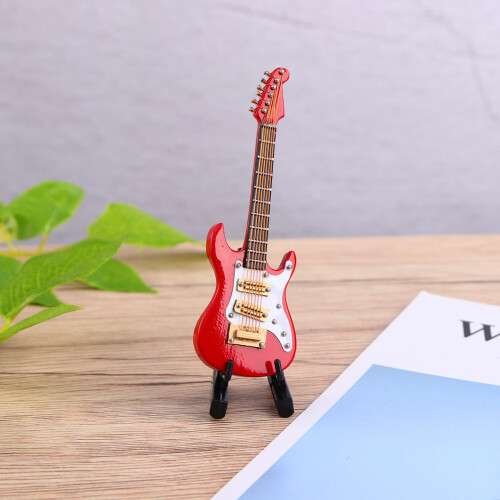 Mini E-Gitarre Geburtstagsparty Deko Rot 10 Cm Mit Box Und Stab 2