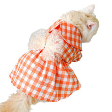 Dog Birthday Dress Bow Skirt Girl Skirt Delicate Plaids-XS