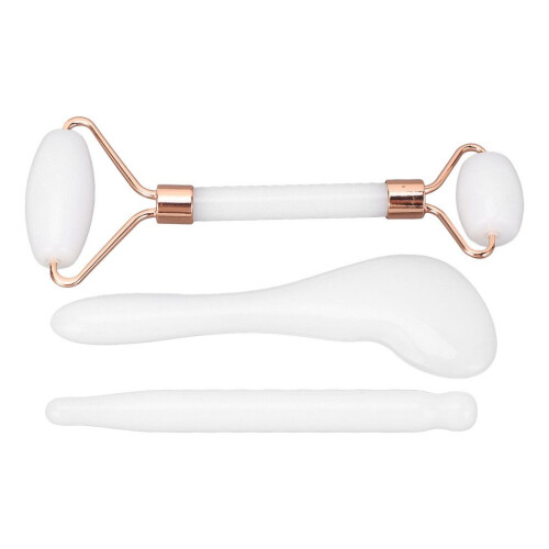 Jadestone Double Head Face Roller Set for Wrinkles, Puffiness, White 1