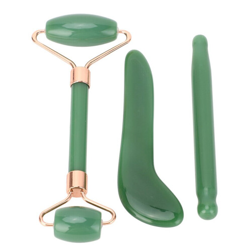 3pcs Jadestone Gua Sha Face Roller Set | Anti-Aging, Improve Circulation, Green 1