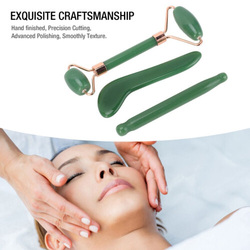 3pcs Jadestone Gua Sha Face Roller Set | Anti-Aging, Improve Circulation, Green 2