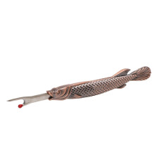 Quitacosturas vintage con forma de pez para punto de cruz - Bronce rojo, 13 cm