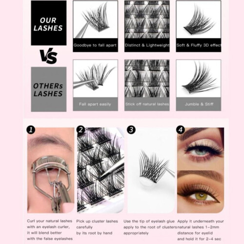 DIY Cluster Lashes 144 Pcs 10-16mm Mixed Volume False Lash Extensions 2