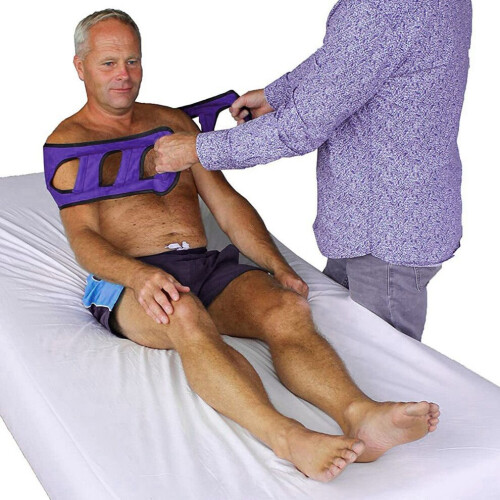 Multi-Purpose Elderly Bed Transfer Sling with Padded Handle, Purple 2