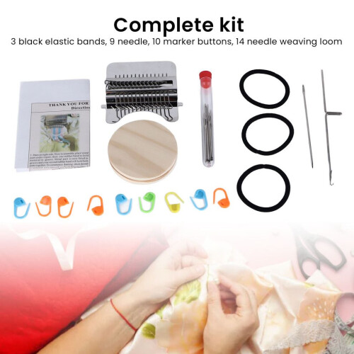 Small Weaving Loom 14 Hooks Wood Frame Darning Tool for Socks & Clothes 2
