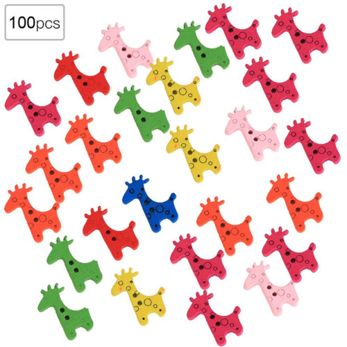 100Pcs Wood Button Colorful Giraffe Shape Craft 2