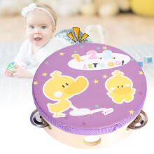 Feestelijke houten handtambourine van 15 cm met bel en percussie-instrument (2 stuks)