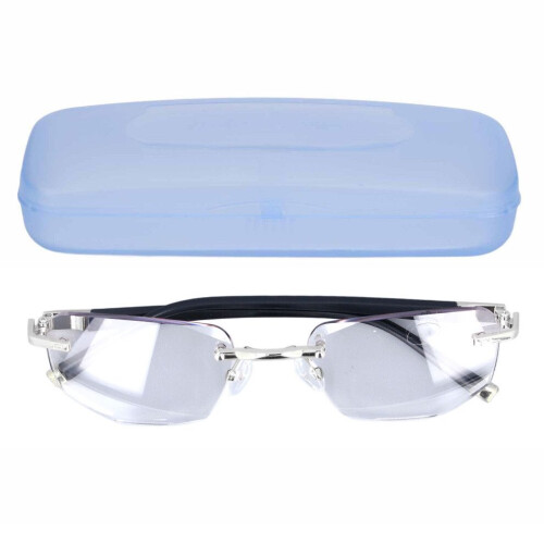 Men's Rimless Blue Light Blocking Progressive Reading Glasses +100 Silver 1