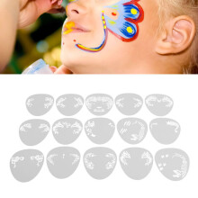 Set van 15 herbruikbare gezichtsverfstencils voor doe-het-zelf kunst en make-up.