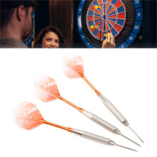 Professionele dartset met stalen punten en aluminium shafts, oranje, inclusief koffer.