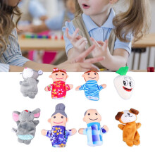 8 pluche vingerpoppetjes in cartoonstijl voor kinderen, draagbaar educatief speelgoed