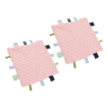 2er-Pack Baby-Kuscheldecke, rosa, 24 x 24 cm, reine Baumwolle, sensorisches Etikett, Baby-Geborgenheit