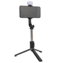 Perche à selfie avec trépied, lumière et télécommande, 1 m, noire