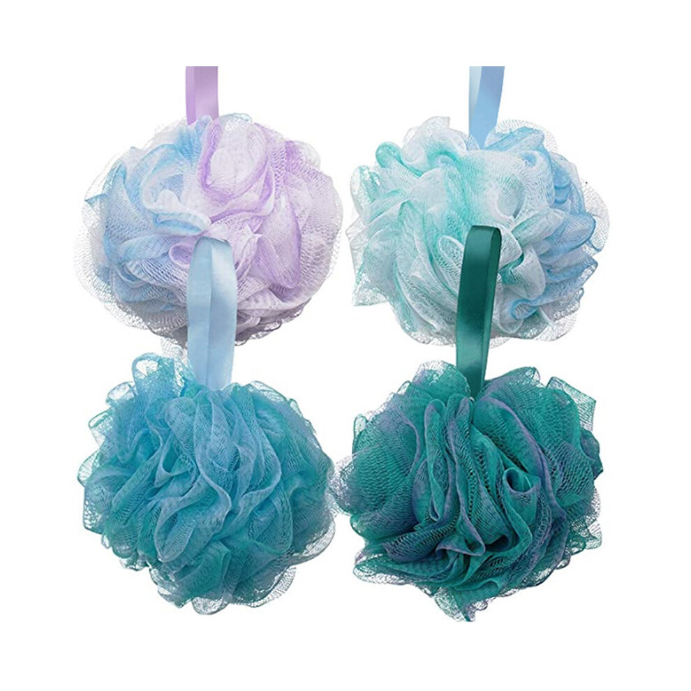 Loofah Sponge For Rich Lather Formation, Fine Mesh Softness Offers Gentle Exfoliation, Strong Knotting Design Ensures Resilience, Four Pieces In Vibra