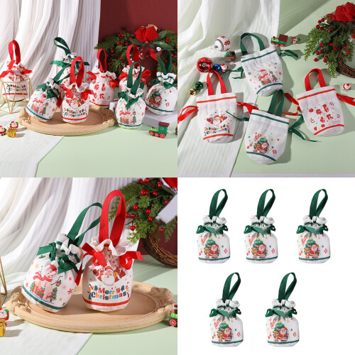Drawstring Fabric Christmas Tree Decoration Pouch-Peace and joy 1