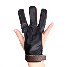 Archery Gloves PU Leather Cowhide 3-Finger Bow Release S-XL Black Brown