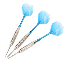 Stalen dartpijlenset in blauw met aluminium shafts, diepe groef barrels en opbergkoffer.