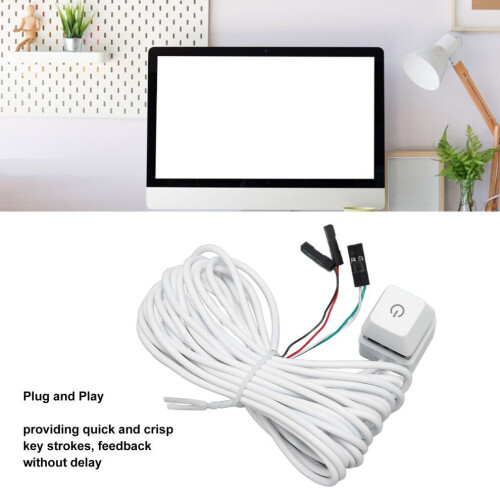 White PC Power Switch Blue Mechanical Key Backlit 13.1ft Cable 2