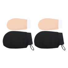 4 guantes de ducha exfoliantes para eliminar piel muerta, color negro y naranja.
