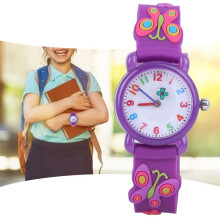 Reloj de pulsera para niños, resistente al agua, con dibujos animados morados, bonito diseño.