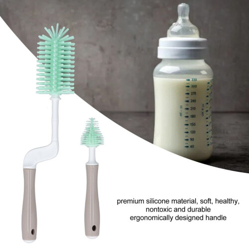 2Pcs Silicone Bottle Brush Set, 360 Rotating, Soft Handle, Green 2