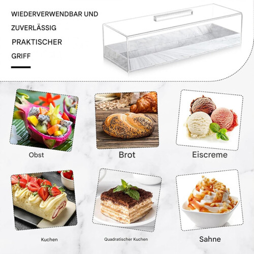 Acrylic Rectangular Cake Bowl, Clear Cake Tray, Rectangular Cookie Storage, Dessert Holder Plate, White Marble Finish 2