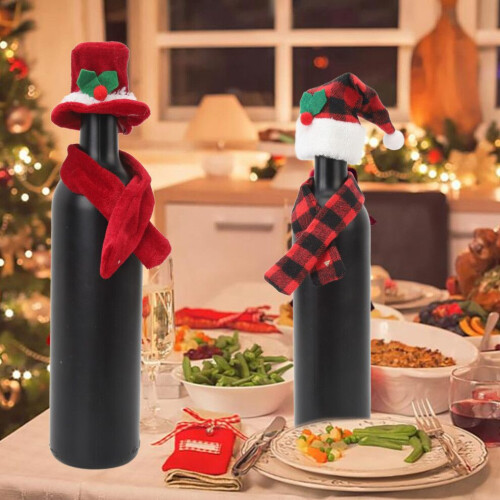 Conjunto de gorro y bufanda navideños con forma de botella de vino: nailon y algodón reutilizables y 2