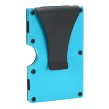 Visitekaarthouder van roestvrij staal met geldclip - Blauw, 8,1 x 5,4 x 0,6 cm