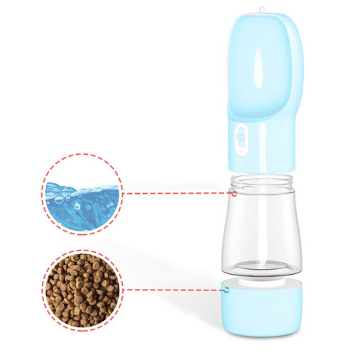 Multifunktionale Haustier-Trinkflasche 258 ml mit Futterbehälter, Blau 2