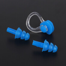 4Pcs Waterproof Soft Silicone Swimming Earplugs Earmuff Nose Clips Clamp Set Tools(Blue)
