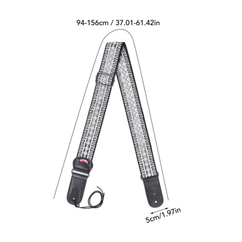 Etnisk läderbomullsgitarrrem 2 tum breddad justerbar 94-156 cm 1