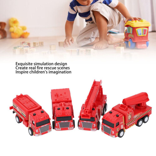 Kids Fire Truck Toy 4pcs, Realistic Mini Fire Engine, Plastic Simulation 2
