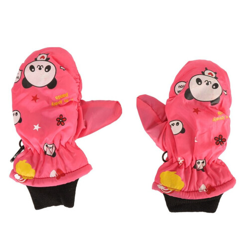 Cute Patterned Toddler Gloves Waterproof & Windproof 2pcs Pink 1