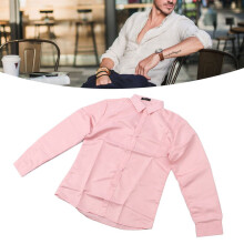 Roze formeel overhemd met lange mouwen voor heren, maat XL, ademend en zacht.