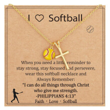 Sports Themed Necklace with Crucifix Charm-Gold-color softball