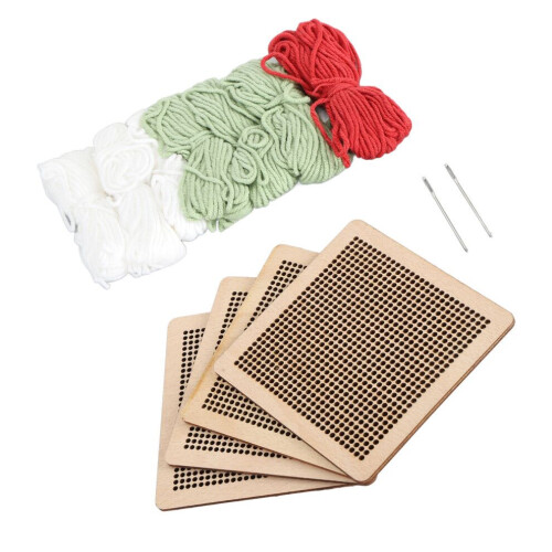 4Pcs Cross Stitch Beginner Kit Floral Pattern Light Green Sewing Set