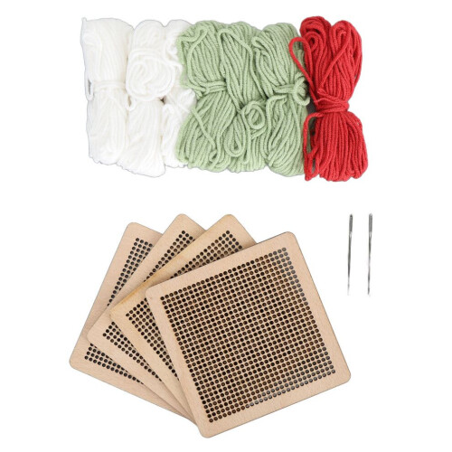 4Pcs Cross Stitch Beginner Kit Floral Pattern Light Green Sewing Set 2