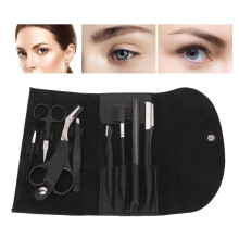 8-teiliges Augenbrauen-Styling-Set aus schwarzem Edelstahl mit Aufbewahrungstasche