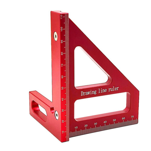 Aluminum 45 90 Degree Woodworking Square Protractor Triangular Ruler Red 2