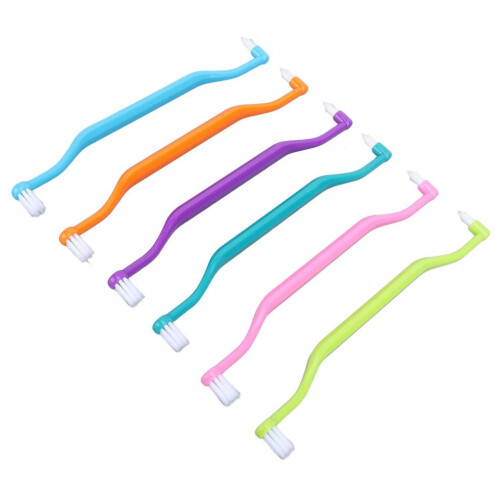 12Pcs Double Sided Cat Toothbrushes, Curved Handle, 6 Colors