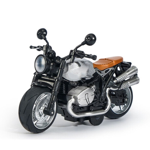 1:12 Scale Alloy Pull Back Motorcycle Model with Music Lights Silver Black 1