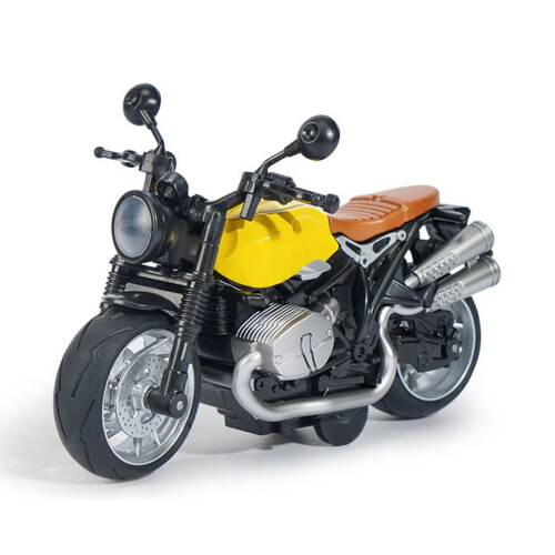 Pull Back Alloy Motorcycle Model 1:12 Scale with Sound & Light, Yellow Black 1