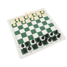Jeu d'échecs et de dames portable vert avec rangement zippé, plateau de 35 cm