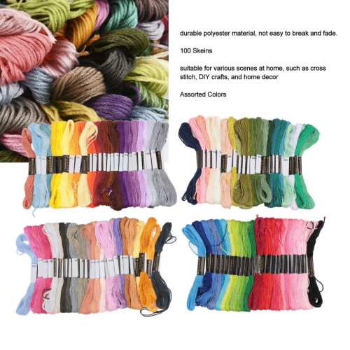 100 Skeins Polyester Embroidery Thread - Bright Multi-Color 6 Strands 2