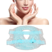Blauw, herbruikbaar gezichtsmasker met warme en koude gelparels voor gezicht, hoofd en schouders.