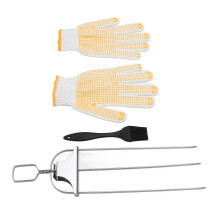 Roestvrijstalen spiesjesset met 3 tanden, barbecuevork, oliekwast en handschoenen